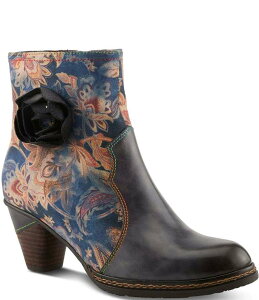 eBXe fB[X V[Y u[cECu[c t[ AN u[c U[ t[ L'ARTISTE L`ARTISTE Naima Leather Floral Fabric Ornamented Faux Fur Lined Ankle Booties Blue Multi u[