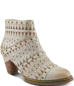 eBXe fB[X V[Y u[cECu[c AN u[c U[ L'ARTISTE Niobe Etched Leather Studded Ankle Booties Beige Multi x[W