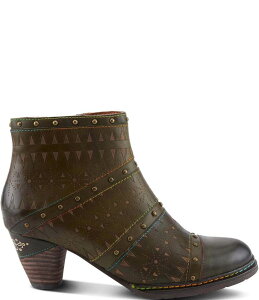 eBXe fB[X V[Y u[cECu[c AN u[c U[ L'ARTISTE Niobe Etched Leather Studded Ankle Booties Olive Multi I[u