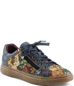 eBXe fB[X V[Y Xj[J[ U[ L'ARTISTE L`ARTISTE Danli Leather and Tapestry Sneakers Navy Multi lCr[