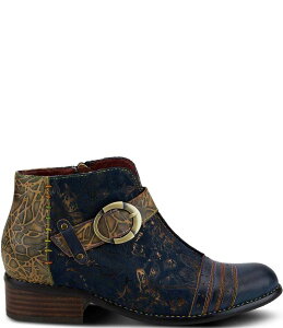 eBXe fB[X V[Y u[cECu[c U[ L'ARTISTE Georgiana Hand Painted Leather Buckle Hardware Strap Booties Blue Multi u[