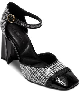 �J�[�� ���K�[�t�F���h ���f�B�[�X �V���[�Y �q�[�� �X�p���R�[�� �A���N�� KARL LAGERFELD PARIS Sapphira Sequin Houndstooth Block Heel Ankle Wrap Pumps Black/White �z���C�g