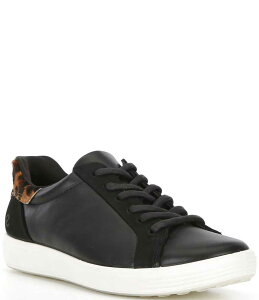 GR[ fB[X V[Y Xj[J[ [X U[ ECCO Women's Soft VII Leopard Leather Elastic Lace Slip On Sneakers Black/Leopard ubN