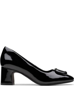 N[NX fB[X V[Y pvX U[ q[ Clarks Fernie Trim Patent Leather Ornamented Block Heel Square Toe Pumps Black ubN