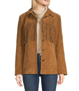 XJ[[ fB[X AE^[ R[g XG[h U[ tW WPbg Scully Suede Leather Fringe Button Front Jacket Cinnamon