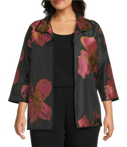 LC [Y fB[X AE^[ R[g vXTCY vg WPbg Caroline Rose Plus Pink Petal Print Devore Spread Collar Bracelet Sleeve Open-Front Statement Jacket Pink Black ubN