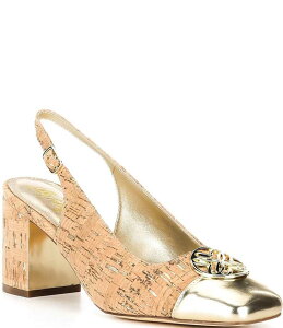 �����[�s�����b�c�@�[ ���f�B�[�X �V���[�Y �q�[�� �g�[�� �L���b�v ���S Lilly Pulitzer Mari Cork Metallic Cap Toe Logo Ornament Slingback Pumps Natural ���^���b�N