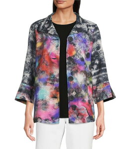 �A�� �}�C���X ���f�B�[�X �A�E�^�[ �R�[�g �W���P�b�g Ali Miles Woven Abstract Multi Wire Collar 3/4 Sleeve Button Front Jacket Abstract Multi �}���`�J���[