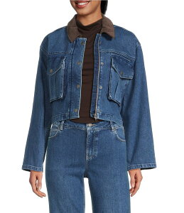 Wrj fB[X AE^[ R[g XG[h Nbvh WPbg Gianni Bini Ellie Suede Collar Cropped Jean Jacket Medium Wash