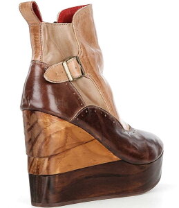 �x�b�h�X�e�� ���f�B�[�X �V���[�Y �u�[�c�E���C���u�[�c �J���[�u���b�N �u�[�c ���U�[ Bed Stu Harmonious Leather Colorblock Buckle Wood Wedge Booties Wood Grain Rustic
