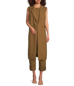 �M�u�\���A���h���e�B�}�[ ���f�B�[�X �A�E�^�[ �x�X�g �m�[�X���[�u Gibson & Latimer Pinstripe Woven Notch Lapel Sleeveless Double Breasted Longline Duster Caramel