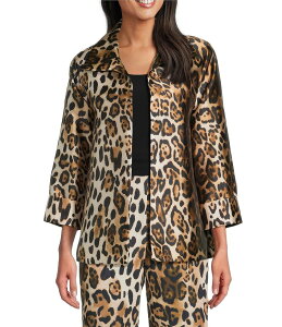 �L�������C�� ���[�Y ���f�B�[�X �A�E�^�[ �R�[�g �v�����g �W���P�b�g Caroline Rose Coordinating Leopard Print Mikado Spread Collar Bracelet Sleeve Statement Jacket Multi Black �u���b�N