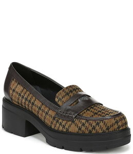 i`CU[ fB[X V[Y pvX XG[h [t@[ Naturalizer Lumos Suede Houndstooth Lug Sole Penny Loafer Pumps Olive Multi I[u