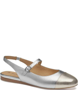 WXgAh}[tB[ fB[X V[Y pvX Lbv U[ Johnston & Murphy Women's Claire Leather Mary Jane Cap Toe Slingback Flats Silver/Gold S[h