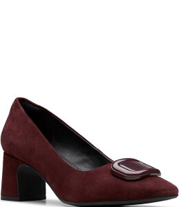 N[NX fB[X V[Y pvX XG[h q[ Clarks Fernie Trim Suede Ornamented Block Heel Square Toe Pumps Merlot