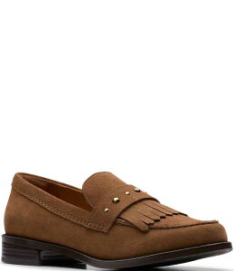 N[NX fB[X V[Y pvX XG[h [t@[ Clarks Hana Suede Studded Kiltie Loafers Walnut