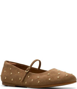 N[NX fB[X V[Y pvX XG[h Clarks Livia Stud Suede Mary Jane Ballet Flats Walnut
