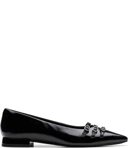 N[NX fB[X V[Y pvX U[ Clarks Sensa15 Strap Patent Leather Buckle Hardware Pointed Toe Flats Black ubN