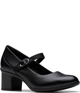 N[NX fB[X V[Y pvX U[ q[ Clarks Shaya Jane Leather Block Heel Mary Jane Pumps Black ubN