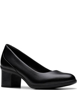 N[NX fB[X V[Y pvX U[ q[ Clarks Shaya Poppy Leather Block Heel Pumps Black ubN