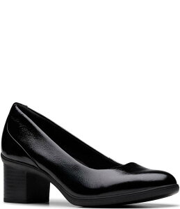 N[NX fB[X V[Y pvX U[ q[ Clarks Shaya Poppy Patent Leather Block Heel Pumps Black ubN
