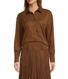 AgjI [j fB[X gbvX Vc XG[h Antonio Melani Coordinating Paulalexis Faux Suede Long Sleeve Collared Button Front Shirt Russet