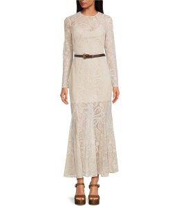 �W�����r�j ���f�B�[�X �g�b�v�X �����s�[�X ���[�X Gianni Bini Eden Lace Belted Long Sleeve Dress Cream �N���[��