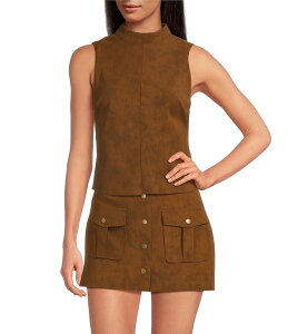 G Z] fB[X gbvX Vc bNlbN XG[h m[X[u En Saison Eloise Faux Suede Mock Neck Sleeveless Coordinating Top Brown uE