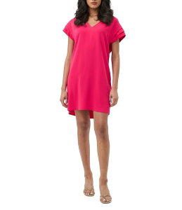 g[i^[N fB[X gbvX s[X VlbN ~js[X W[[bg v[c ~j Trina Turk Sadora Georgette V-Neck Short Pleated Sleeve Mini Dress Forrest Rose