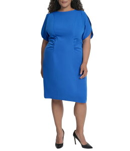 �_�i�L������ ���f�B�[�X �g�b�v�X �����s�[�X �E�G�X�g�}�[�N �v���X�T�C�Y DKNY by Donna Karan Plus Size Salon Stretch Spilt Sleeve Cinched Waist Sheath Dress Classic Blue �u���[
