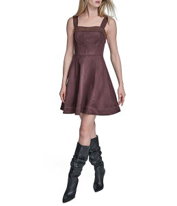 �r�[�V�r�[�W�[ ���f�B�[�X �g�b�v�X �����s�[�X �X�G�[�h �m�[�X���[�u BCBG Suede Square Neck Sleeveless Wide Strap Fit & Flare Dress Espresso