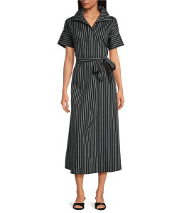 �G���� ���f�B�[�X �g�b�v�X �����s�[�X �V���c�����s�[�X �V���c �}�L�V ELAN Striped Short Sleeve Oversized Maxi Shirtdress Black Stripe �u���b�N