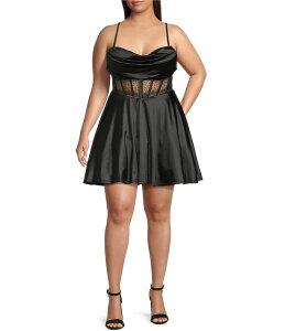 �r�[�_�[���� ���f�B�[�X �g�b�v�X �����s�[�X �h���[�v �v���X�T�C�Y B. Darlin Plus Size Sweetheart Drape Neck Illusion Waist Party Dress Black �u���b�N