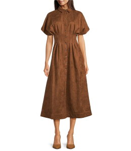 Mu\AheB}[ fB[X gbvX s[X ~fBs[X MU[ ~fB Vc XG[h Gibson & Latimer Faux Suede Point Collar Short Dolman Sleeve Button Front Ruched Fit and Flare Shirt Mi