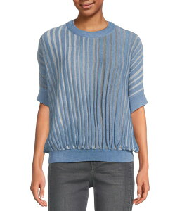 fNV[ fB[X AE^[ jbgEZ[^[ N[lbN Z[^[ Democracy Two Tone Space-Dyed Horizon Stripe Crew Neck Short Dolman Sleeve Sweater Horizon Blue Multi u[
