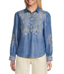���o ���f�B�[�X �g�b�v�X �V���c �h�J Reba Prescott Woven Point Collar Long Sleeve Embroidered Peasant Shirt Vintage