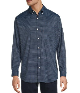 ���E���h�g�D���[�A���h���[�N �����Y �g�b�v�X �V���c �v�����g Roundtree & Yorke Performance The Traveler Long Sleeve Geo Print Twill Sport Shirt Navy �l�C�r�[