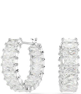 XtXL[ fB[X ANZT[ sAXECO Swarovski Matrix Baguette Cut Hoop Earrings Silver Vo[