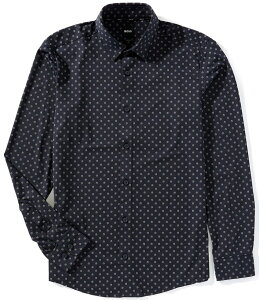 �q���[�S�{�X �����Y �g�b�v�X �V���c �X�����t�B�b�g �v�����g �~�j �g�[�� Hugo Boss BOSS Big & Tall Slim Fit Performance Stretch Roan Mini Print Long Sleeve Woven Shirt Black �u���b�N