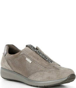 GCgbNX fB[X V[Y Xj[J[ XG[h U[ Aetrex Megan Leather Suede Embellished Slip On Sneakers Pewter s[^[