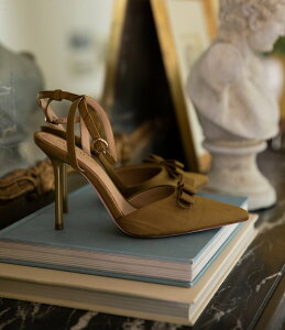 yz AgjI [j fB[X q[ V[Y x Style Bungalow Colette Fabric Bow Detail Ankle Wrap Stiletto Pumps Dark Olive