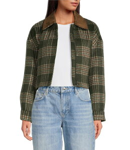 Wrj fB[X AE^[ R[g XG[h WPbg Gianni Bini North Brushed Plaid Suede Collar Bomber Jacket Green Plaid O[