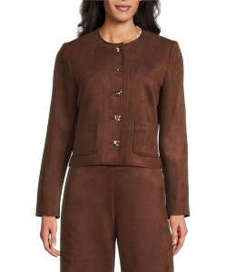 vXgAh[N fB[X AE^[ R[g XG[h WPbg Preston & York Leighton Stretch Suede Crew Neckline Long Sleeve Jacket Chestnut