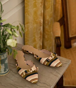 �A���g�j�I �����[�j ���f�B�[�X �V���[�Y �p���v�X Antonio Melani x Style Bungalow Chez Striped Fabric Bow Detail Mules Touch of Pink �s���N