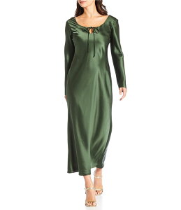 �W�����r�j ���f�B�[�X �g�b�v�X �����s�[�X �}�L�V�����s�[�X �}�L�V Gianni Bini Luna Scoop Neckline Long Sleeve Stain Slip Maxi Dress Rifle Green �O���[��
