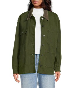 Wrj fB[X AE^[ R[g XG[h WPbg Gianni Bini Rose Suede Collared Canvas Barn Jacket Rifle Green O[