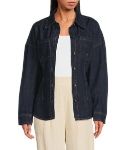 ���C���A���h�h�b�g ���f�B�[�X �A�E�^�[ �R�[�g �f�j�� �W���P�b�g Line and Dot Caryl Collared Long Sleeve Button Front Hourglass Denim Jacket Indigo �C���f�B�S