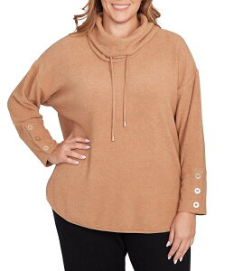 r[A[fB[ fB[X AE^[ jbgEZ[^[ vXTCY Z[^[ jbg Ruby Rd. Plus Size Ultra-Soft Cowl Neck Long Sleeve Knit Sweater Chestnut
