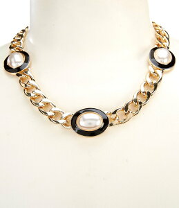 yz fB[Y fB[X lbNXE`[J[ ANZT[ Oval Pearls Chain Statement Necklace Multi