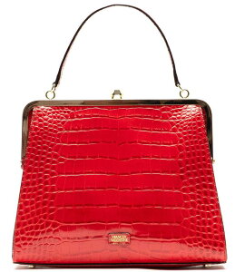 �t�����Z�X�o�����^�C�� ���f�B�[�X �o�b�O �N���b�`�o�b�O FRANCES VALENTINE Jackie Crocodile Frame Clutch Satchel Bag Red ���b�h